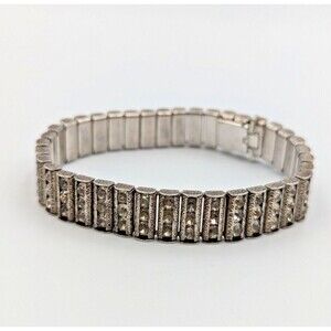 Vintage Bojar Sterling Silver 925 Clear Rhinestone Tennis Bracelet Art-Deco